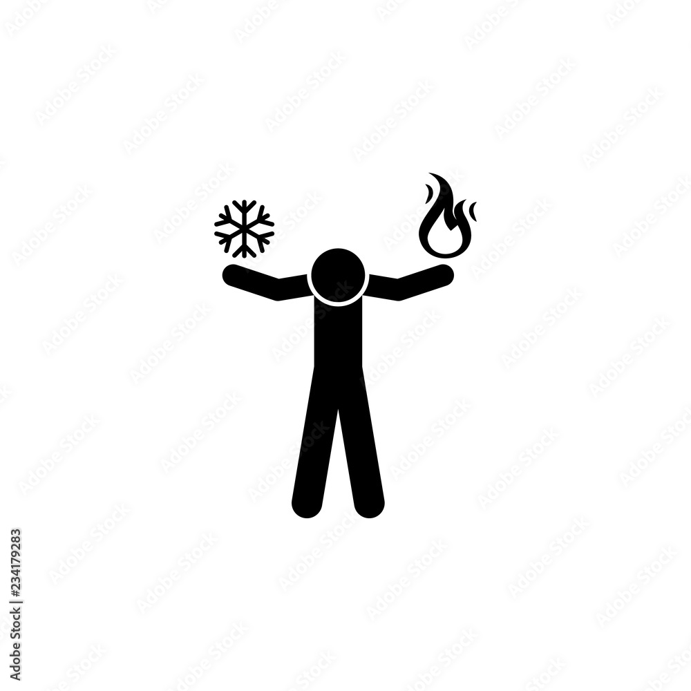 Poster man with fire snowflake icon. element of super power icon for mobile concept and web apps. pictogram