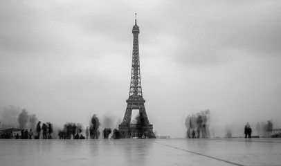 People walking through Trocadero with Eiffel Tower in background - Paris, France