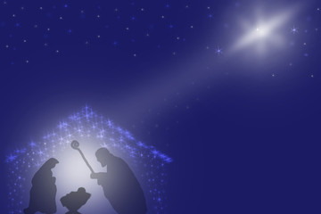 Christmas Nativity scene of baby Jesus in the manger, Mary and Joseph