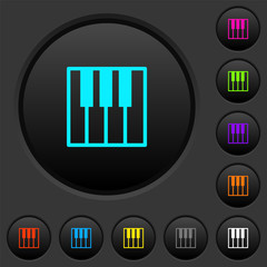 Piano keyboard dark push buttons with color icons