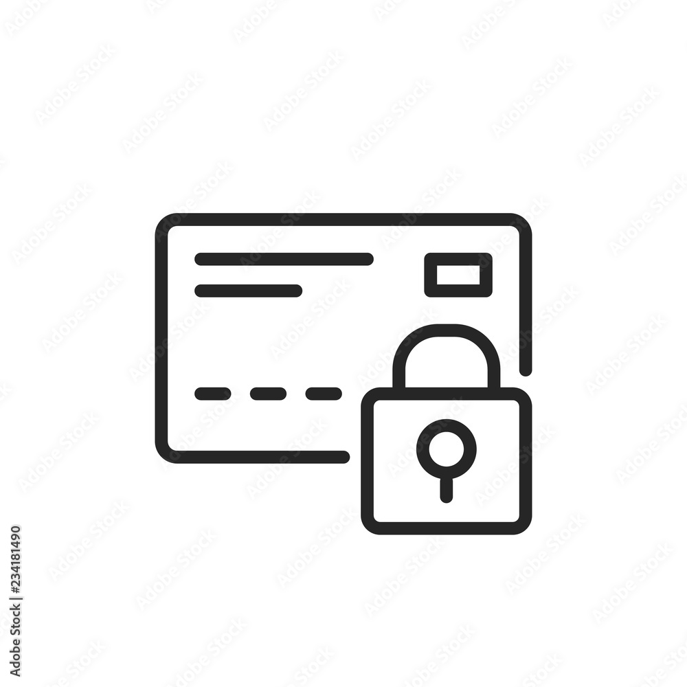 Poster credit card and lock line icon. secure payment concept. thin line design. vector icon