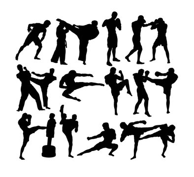 Muay Thai (Thai Boxing) vector silhouettes, art vector design