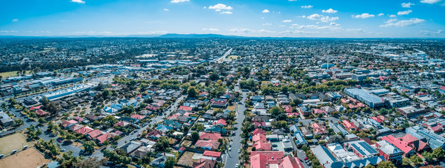 Aerial panoramic landscape of Oakleigh suburb in Melbourne, Australia