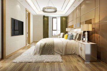 3d rendering beautiful luxury bedroom suite in hotel with tv