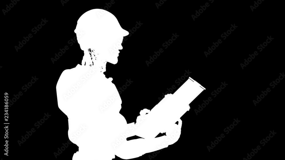 Poster intelligent ai robot man looking to the tablet. camera moving, 3d rendering