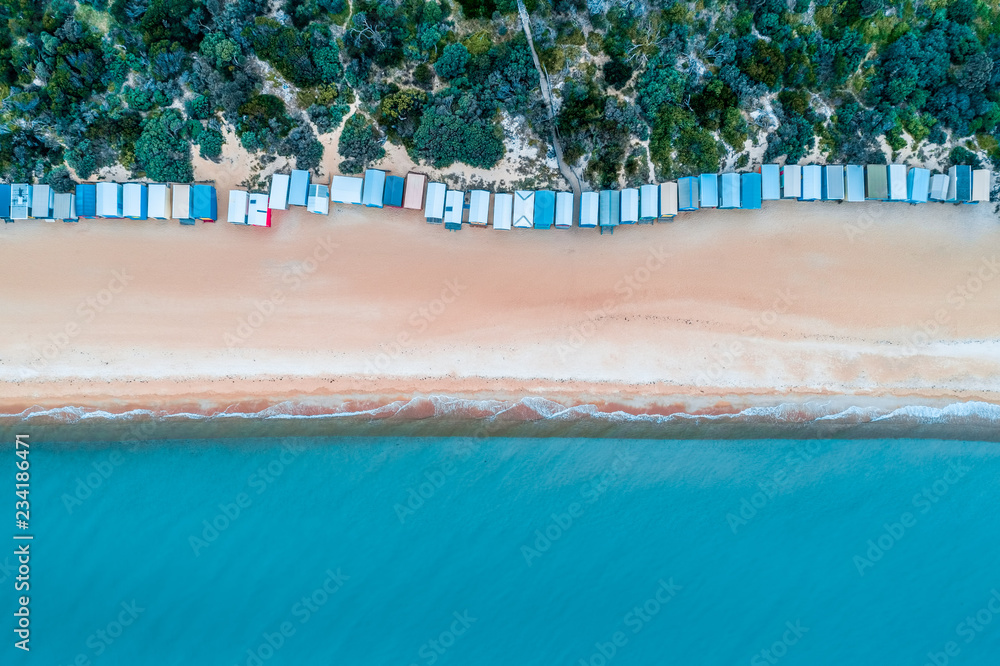 Wall mural beautiful bathing boxes at mount martha beach with copy space. melbourne, australia