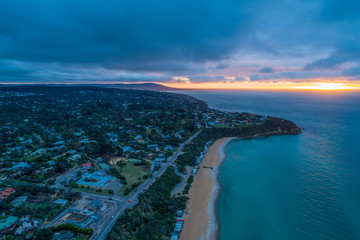 Beautiful ocean coastline at sunset in Melbourne, Australia