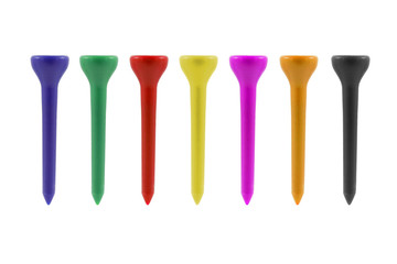Colored golf tees isolated on a white background with clipping path