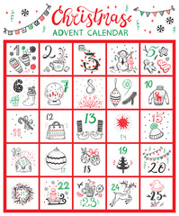 Christmas Advent Calendar. Vector Winter Holidays poster