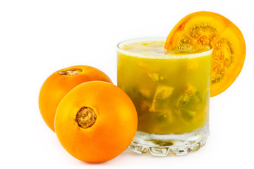 Traditional Colombian beverage made of juice and pieces of lulo (Solanum quitoense) called lulada