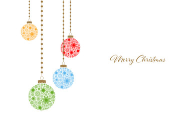 Merry Christmas.  Winter holiday greeting card with Christmas balls with snowflakes. Vector illustration