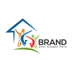  House and people Logo Design Vector, Vector illustration on white background.