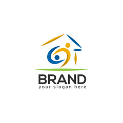  House and people Logo Design Vector, Vector illustration on white background.