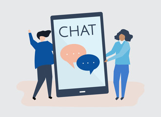 Characters of a couple and texting concept illustration