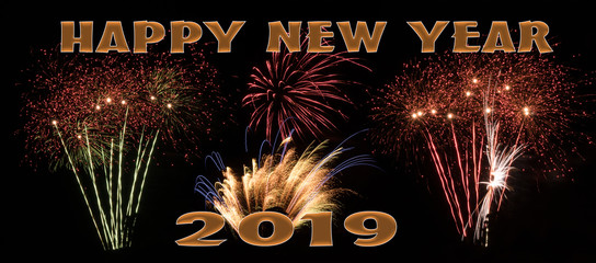 Happy New Year 2019 fireworks banner