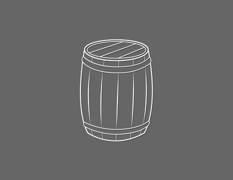 A white vintage wooden barrel to store valuable things on black background vector illustration
