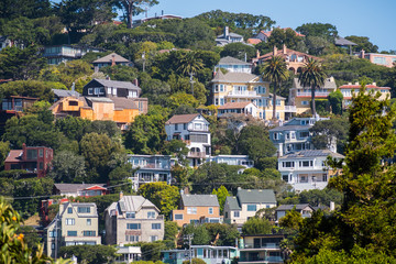 Houses on the hills of Sausalito, north San Francisco bay area, California