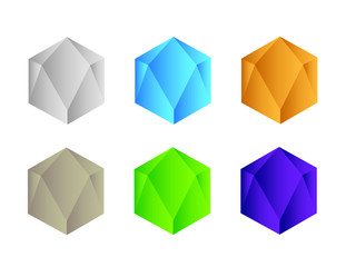 A set of colorful geometric shapes with 3D effect on white background vector illustration