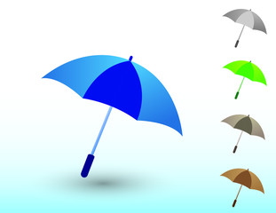 A set of colorful cool umbrellas for logo or art design on light background vector illustration