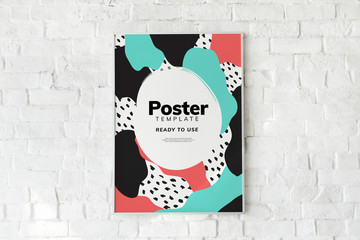 Colorful poster template on a white brick wall