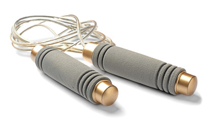 Jump rope on white background. Sports equipment