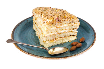 Slice of sponge cake with almonds