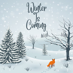 Happy Winter with Landscape and fox animal
