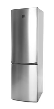 Modern Double Door Refrigerator On White Background