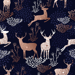 Christmas copper deer seamless pattern background
