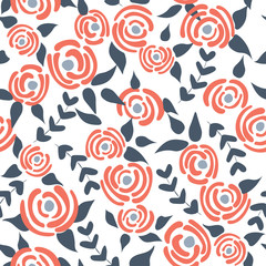 Seamless pattern with hand drawn flowers in scandinavian style. Creative flat minimal texture. Vector floral background great for fabric, textile and wallpapers.