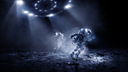 Spaceman running fast. Mixed media © Sergey Nivens