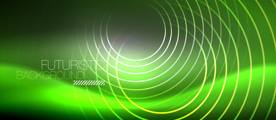 Fototapeta premium Neon circles abstract background, shiny lines