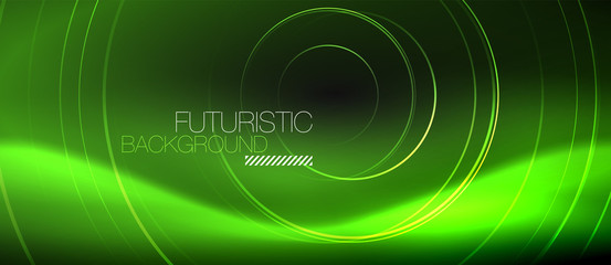 Dark abstract background with glowing neon circles