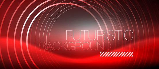 Neon circles abstract background, shiny lines