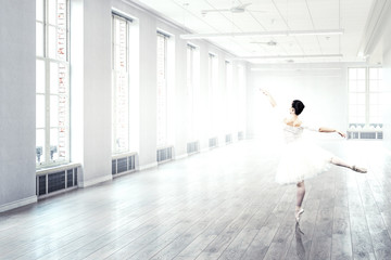 Elegant ballerina dancing. Mixed media