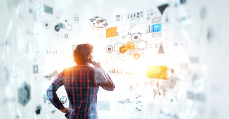 Pensive hipster guy. Mixed media