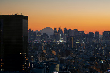 Tokyo, Japan - Nov 17 2018 - View of tokyo sky twilight with MT.fuji sunset