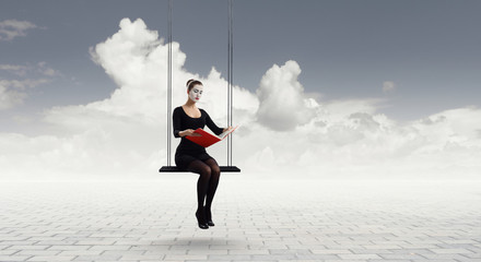 Young woman mime. Mixed media