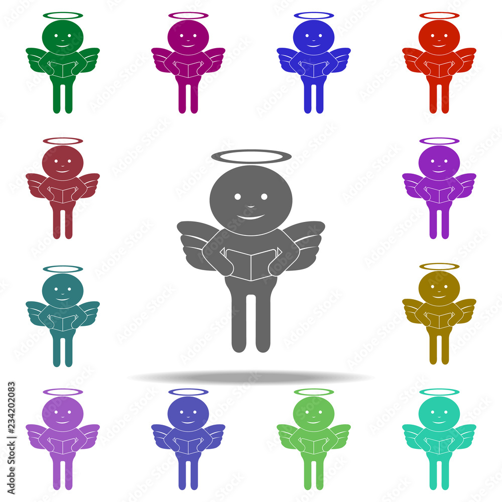 Poster angel is reading a book icon. elements of angel and demon in multi color style icons. simple icon fo