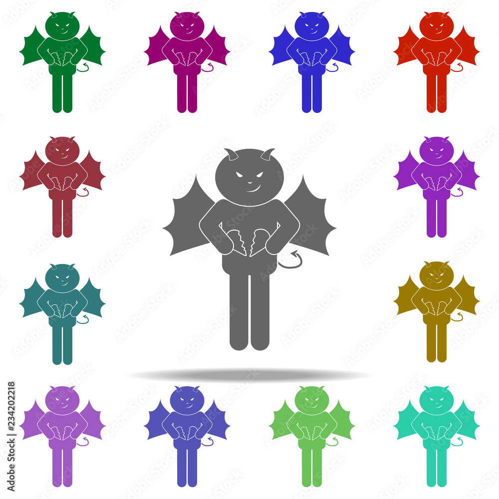Poster a demon with a broken heart icon. elements of angel and demon in multi color style icons. simple ico