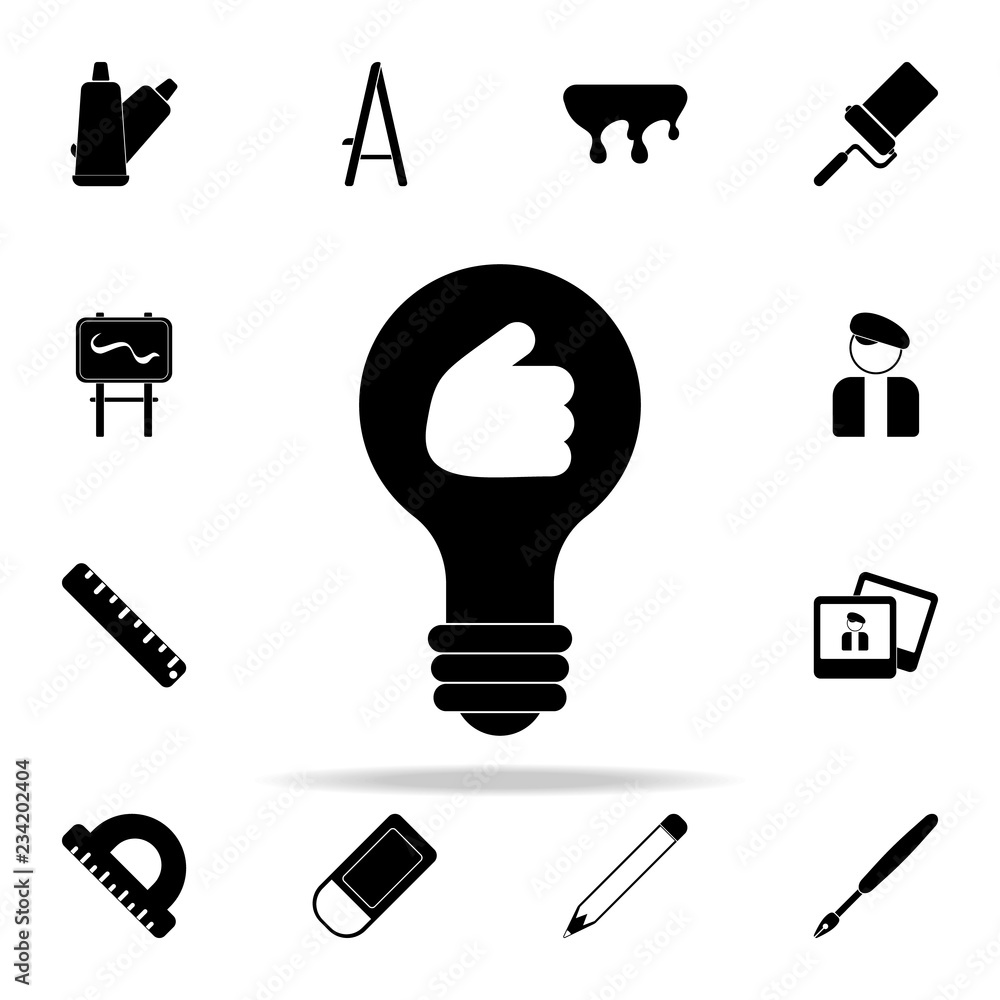 Poster light bulb and hand icon. art and painting icons universal set for web and mobile
