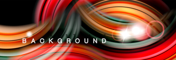 Mixing color waves on black, liquid flowing shapes