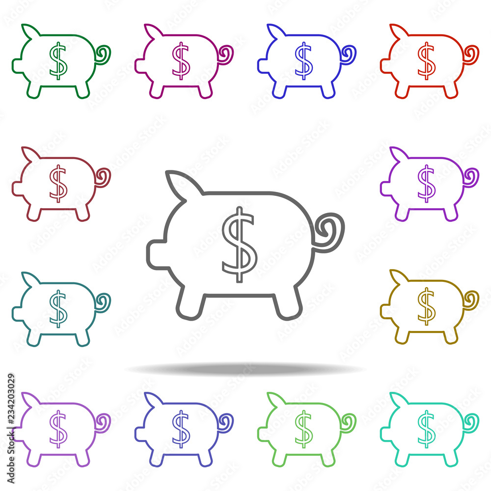 Poster piggy bank line icon. elements of bank in multi color style icons. simple icon for websites, web des