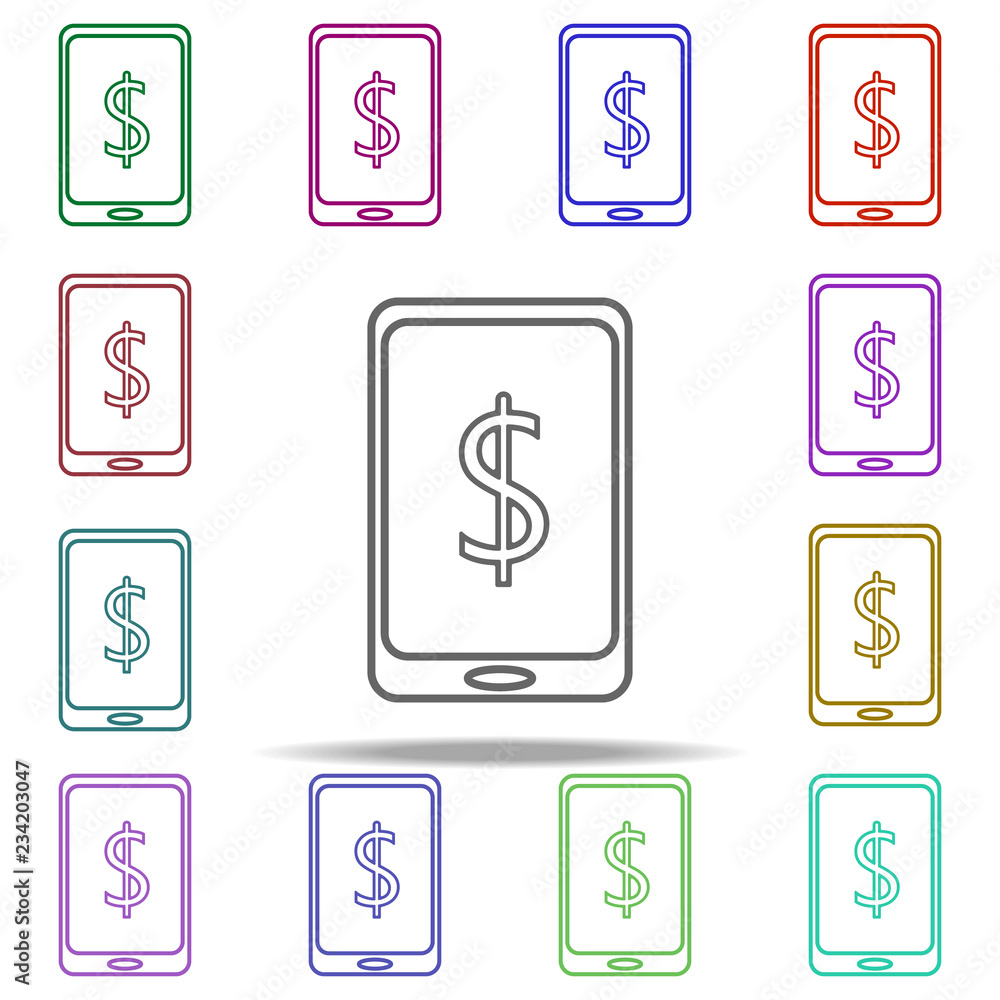 Poster mobile banking line icon. elements of bank in multi color style icons. simple icon for websites, web