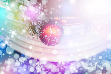 Christmas decorations on bokeh light background