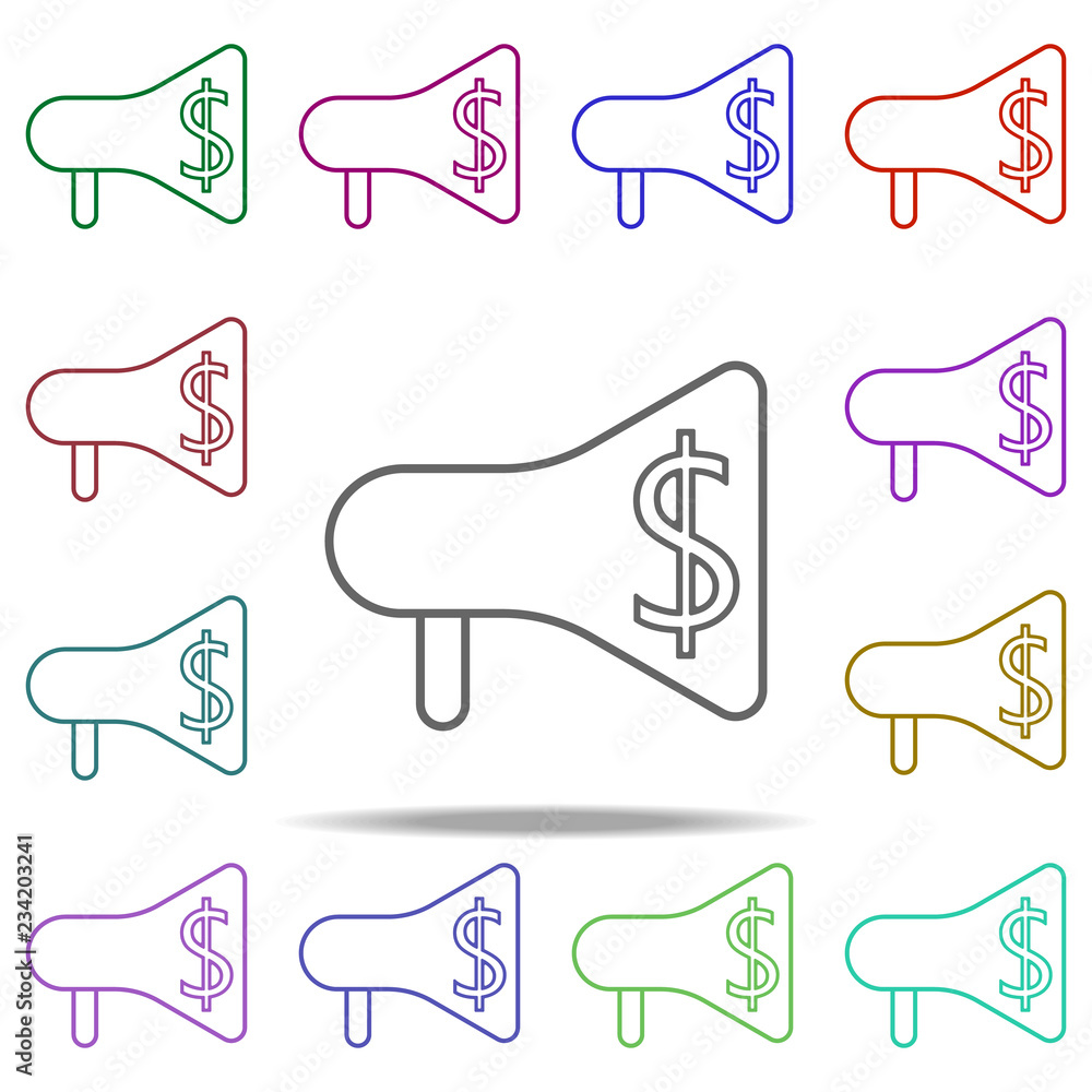 Poster megaphone dollar line icon. elements of bank in multi color style icons. simple icon for websites, w