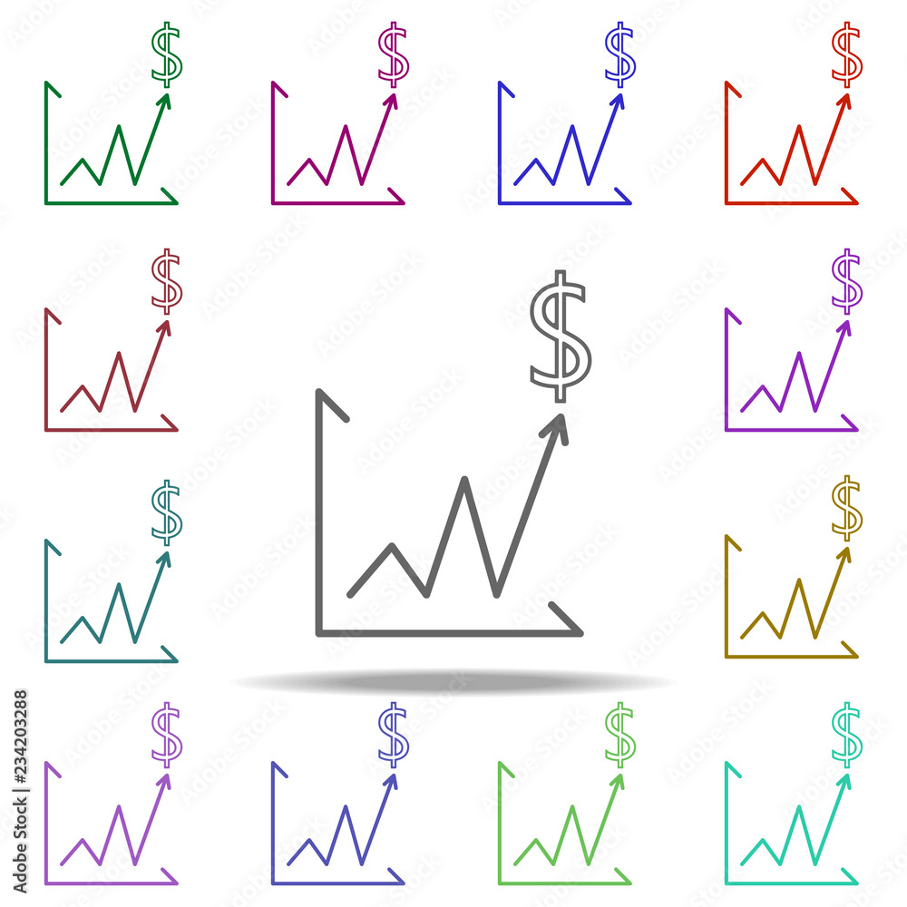 Poster growth chart for the dollar line icon. elements of bank in multi color style icons. simple icon for 