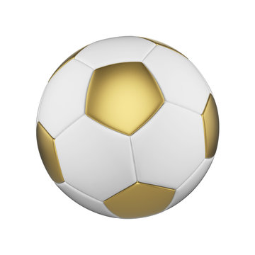 Soccer ball isolated on white background. White and gold football ball.
