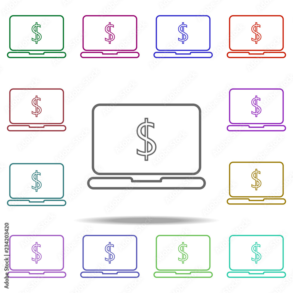 Poster money laptop line icon. elements of bank in multi color style icons. simple icon for websites, web d