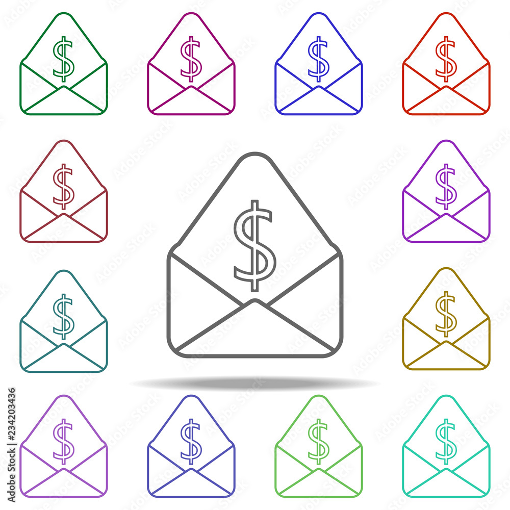 Poster money in an envelope line icon. elements of bank in multi color style icons. simple icon for website